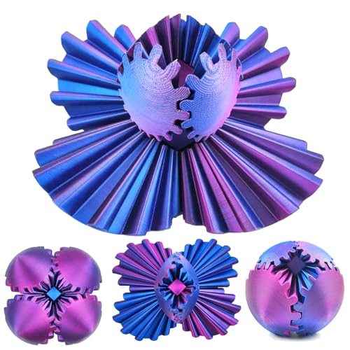 Jastown Gear Ball 3D Printed Gear Ball Spin Ball or Cube Fidget Toy, Gearsphere Steampunk Whirling Wonder Gear Ball, Stress Relief Gear Sphere Spielzeug, 3D Gedruckter zahnradball (lila und blau) von Jastown