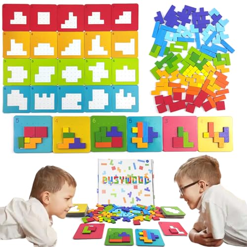 Jastown Tetris Duell Spiel,Holzpuzzle Tetris Tangramm,Konzentrationsspiele Für Kinder ab 4 5 6,Block Puzzle Montessori Spiel 4 5 6 Jahre,Intelligenz Puzzlespiel,Pädagogisches Spielzeug ab 4 von Jastown