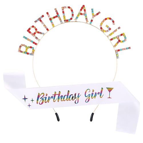 Jatipy Geburtstagsband für Frauen – bunter Schriftzug "Birthday Girl" Gürtel und Krone, perfektes Geburtstagsparty-Zubehör Jatipy Geburtstagsband für Frauen – bunter Schriftzug "Birthday Girl" Gürtel und Krone, perfektes Geburtstagsparty-Zubehör von Jatipy