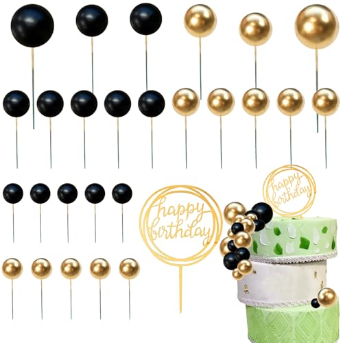 Tortenaufsatz-Set, 27-teilig, Schwarz und Gold, Happy Birthday, Acryl-Topper und Schaumstoffkugeln, elegante Kuchendekorationen für Geburtstag, Jahrestag und Party-Kuchen Tortenaufsatz-Set, 27-teilig, Schwarz und Gold, Happy Birthday, Acryl-Topper und Schaumstoffkugeln, elegante Kuchendekorationen für Geburtstag, Jahrestag und Party-Kuchen von Jatipy