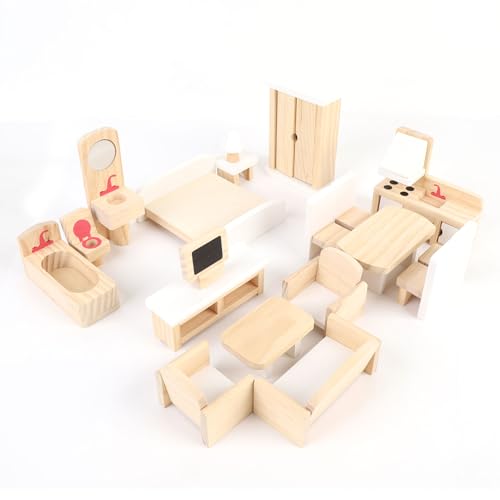 Holzmöbel-Spielset, Realistisches Holzmöbel-Spielzeug für Kinder, Rollenspielset aus Massivholz mit Tischen, Stühlen und Mehr, Unterhaltsam und Lehrreich Holzmöbel-Spielset, Realistisches Holzmöbel-Spielzeug für Kinder, Rollenspielset aus Massivholz mit Tischen, Stühlen und Mehr, Unterhaltsam und Lehrreich von Jauarta