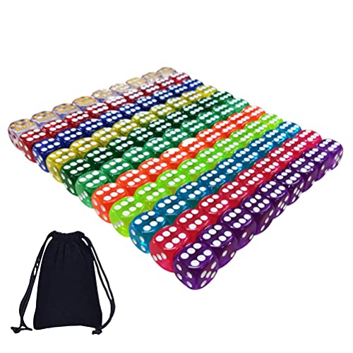 Jauarta Abgerundete Würfel 16mm 100 -PCs -Set, Durchscheinende Würfel -Set, Transparentes Würfelset, Frosted -Würfelset, 10 Farben mit Kordelbeutel für Brettspiele und Unterricht, (Aprikot) von Jauarta
