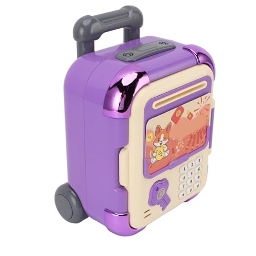 Jauarta Fun Cartoon Koffer Form Piggy Bank mit Fingerabdruck Passwort Entsperren Musiklicht, Sicheres Spielzeug (Lila) von Jauarta