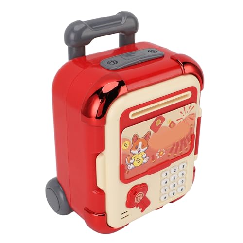 Jauarta Fun Cartoon Koffer Form Piggy Bank mit Fingerabdruck Passwort Entsperren Musiklicht, Sicheres Spielzeug (Rot) von Jauarta