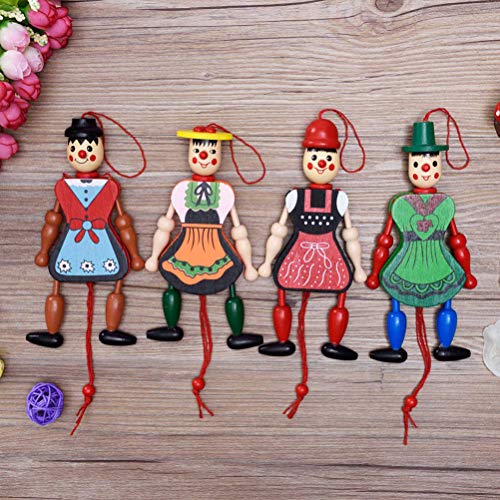 Jauarta Lustiges Holzspielzeug, Einzigartige Stilvolle Puppenpuppenhängedekorationen, 4pcs Pull String Puppenspielzeug, Tolle Kinder (Bunt) von Jauarta