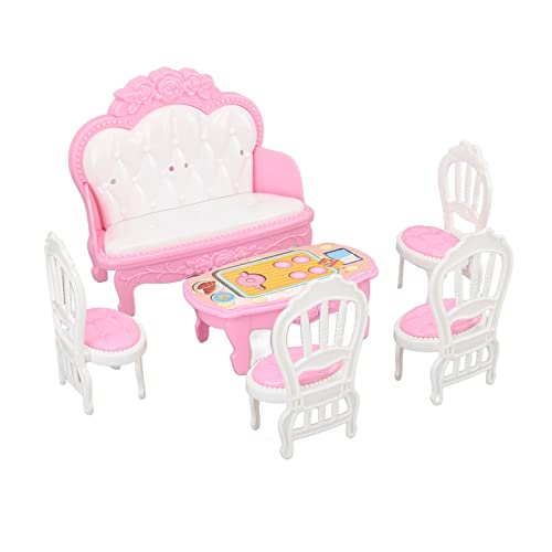 Jauarta Puppenhaus-Miniatur-Esstisch-Stuhl-Set, Miniatur-Wohnzimmermöbel-Simulationssofa, Couchtisch-Stuhl-Möbel-Modell-Set für 1/16 Puppenhaus (Typ 4) von Jauarta