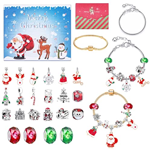 Jauarta Weihnachtskalender DIY Charm Armband Making Kit, Adventskalender für mit 24-Tage-Countdown, Sicheres Material, Weihnachts -Countdown -Kalenderschmuck (A) von Jauarta
