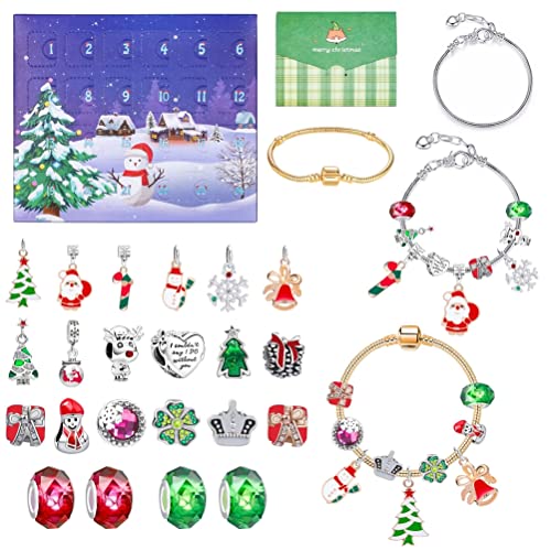 Jauarta Weihnachtskalender DIY Charm Armband Making Kit, Adventskalender für mit 24-Tage-Countdown, Sicheres Material, Weihnachts -Countdown -Kalenderschmuck (C) von Jauarta