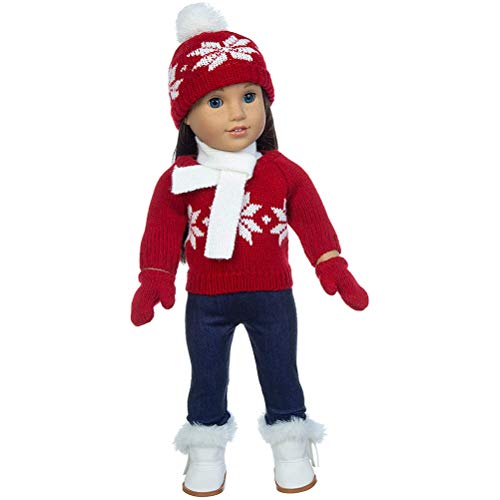 Jauarta Winter Warm Outfits Pullover, Hose, Schal & für 18-Zoll-Puppen, Plüsch Material, Custom Design, Geeignet für Mädchen Teenager, Rollenspiele, Weihnachts (Rot) von Jauarta