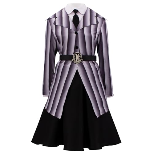 Jaugola Addams Schuluniform-Kostüm für Damen, gestreift, Anzüge, Halloween-Partys, Themen-Events, Outfits, Streifen, XL von Jaugola