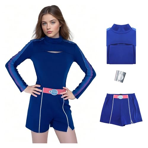 Jaugola Addison Zombies-Kostüm für Damen, Motiv: Morgendämmerung der Vampire, Hemd, Shorts, Armband, Halloween, Motto-Party-Outfit, Blau, Größe S von Jaugola