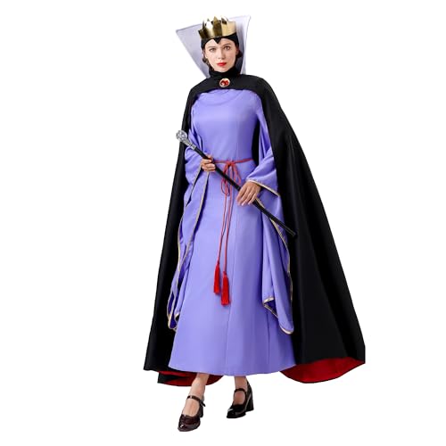 Jaugola Böse Königin Kostüm für Damen, böse Grimhilde, Kleid, Krone, Umhang, Halloween, Bösewicht, Märchen-Outfit für Erwachsene, Violett, Medium von Jaugola