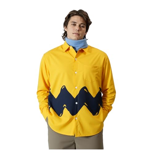 Jaugola Charlie Brown Kostüm Hemd für Erwachsene, langärmelig, bedruckte Hemden für Herren, Halloween, Weihnachten, Party, Outfit, Gelb, gelb, Medium von Jaugola