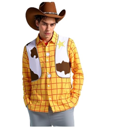 Jaugola Woody Cowboy-Kostüm für Erwachsene, bedruckt, Weste, Hemd mit Halstuch, Halloween, Western-Motto-Party, Outfit, Gelb, gelb, XX-Large von Jaugola