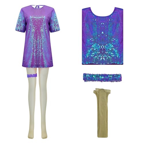 Jaugola Pailletten-Kleid für Damen, Super-Stern-Glitzer, glitzernd, T-Shirt, Konzert, Tour, Disco, Party, Halloween, Outfit, Rose, Violett, L Jaugola Pailletten-Kleid für Damen, Super-Stern-Glitzer, glitzernd, T-Shirt, Konzert, Tour, Disco, Party, Halloween, Outfit, Rose, Violett, L von Jaugola