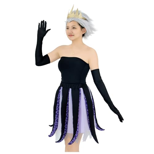 Jaugola Ursula-Kostüm für Damen, Oktopus, Tentakel, Kleid, Muschel, Halskette, Ohrringe, Halloween, Meerjungfrau, Party, Bösewicht-Outfit, Lila, Größe 3XL Jaugola Ursula-Kostüm für Damen, Oktopus, Tentakel, Kleid, Muschel, Halskette, Ohrringe, Halloween, Meerjungfrau, Party, Bösewicht-Outfit, Lila, Größe 3XL von Jaugola