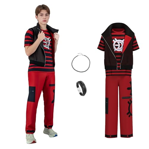 Jaugola Zombies-Kostüm für Erwachsene, Punk-Jacke, T-Shirt, Hose, Halskette, Armband, Halloween, Party, Morgendämmerung, Vampir-Outfit, Rot, Rot - V, 3XL Jaugola Zombies-Kostüm für Erwachsene, Punk-Jacke, T-Shirt, Hose, Halskette, Armband, Halloween, Party, Morgendämmerung, Vampir-Outfit, Rot, Rot - V, 3XL von Jaugola