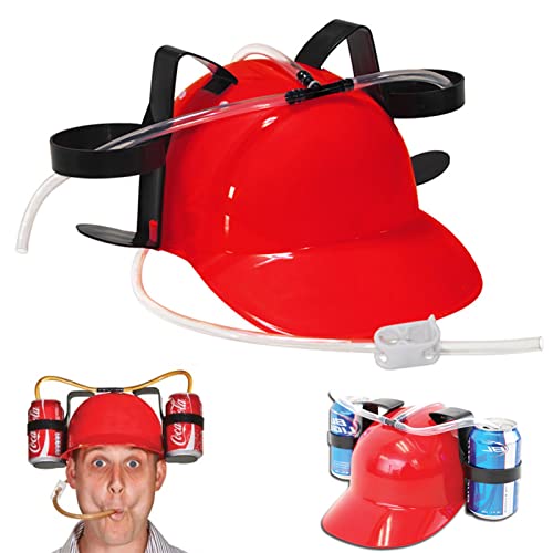 Trinkhelm Party Bierhelm,Helm mit Schlauch,Bauhelm Getränkehalter Bierhalter mit 2 Dosenhaltern und Trinkschlauch,Karneval Spaß Partyartikel,lustiger Bierhelm,Unisex,Vatertag Männer Geschenk (Rot) von Jauhmui