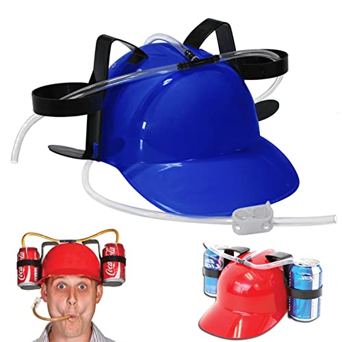 Trinkhelm Party Bierhelm,Helm mit Schlauch,Bauhelm Getränkehalter Bierhalter mit 2 Dosenhaltern und Trinkschlauch,Karneval Spaß Partyartikel,lustiger Bierhelm,Unisex,Vatertag Männer Geschenk (Blau) von Jauhmui