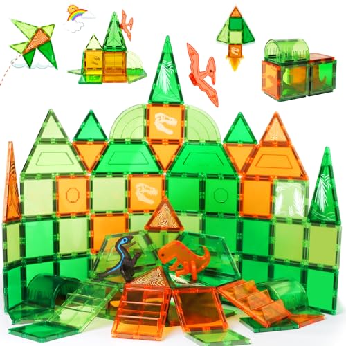 JauniQ 42 Teile Dinosaurier Magnetische Bausteine Blöcke Set, Magnet Building Block Spielzeug für Kinder, STEM Pädagogische Magnete Fliesen, Weihnachten Geburtstagsgeschenk für Kinder 3-8 von JauniQ