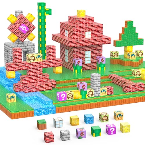 JauniQ Magnetische Blöcke, Build Mine Magnet World Set, Fidget Building Cube Spielzeug für Jungen Mädchen Alter 3 4 5 6 7 8 STEM Sensory Kids Games Spielzeug für Kleinkinder von JauniQ