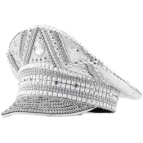 Javoryxh Brauthut für Tanzparty, Pailletten, Fedoras, Musikfestival, Damenkostüm, Strass, Nieten, Kapitänshüte von Javoryxh
