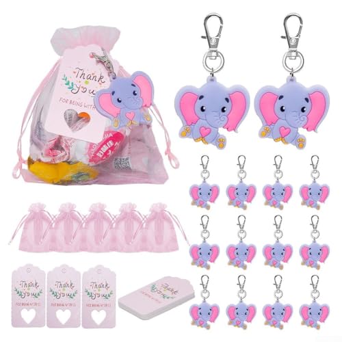 Jayruit Lustiges Elefanten-Schlüsselanhänger-Set mit passenden Anhängern und Taschen, perfekt für Partys und besondere Anlässe (Rosa) von Jayruit