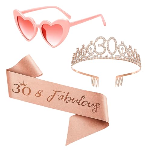 30 Geburtstag Frauen Geschenk, Rose Gold Krone und Deko Schärpe Set, Geburtstag Tiara mit Sonnenbrille für Party Deko, Fotoshooting und Feiern 30 Geburtstag Frauen Geschenk, Rose Gold Krone und Deko Schärpe Set, Geburtstag Tiara mit Sonnenbrille für Party Deko, Fotoshooting und Feiern von JazRvr
