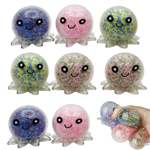 8 Stück Spielzeug, Anti Stress Spielzeug Set mit Niedlichen Octopus Formen, Stressball für Kinder und Erwachsene, Squishy Ball zur Stressreduktion und Konzentrationsförderung, 4.8*5.6 cm von JazRvr