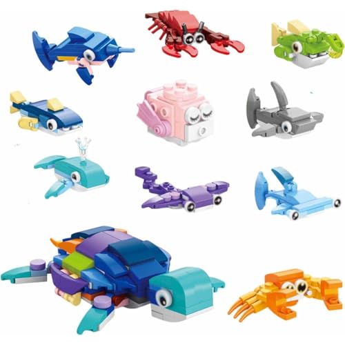 Bausteine Kinder, Konstruktionsspielzeug Ab 4, 10er Set Mini Bausteine Mit Ozean-Tieren, Party-Mitgebsel Für Kindergeburtstag Und Klassenbelohnungen, STEM Spielzeug Für Mädchen Und Jungen von JazRvr