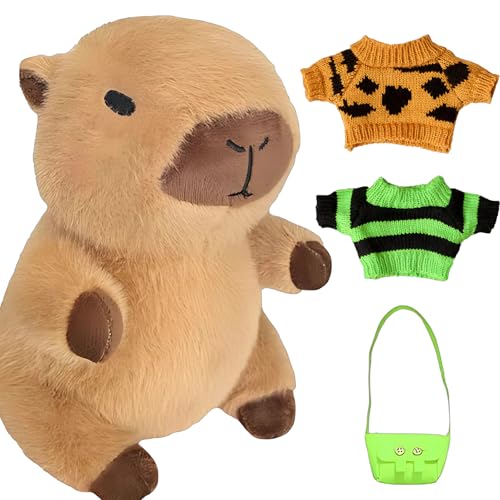 JazRvr Capybara 4-teiliges Set, Capybara Kuscheltier mit Kleidung und Rucksack, Niedliches Wasserschwein Spielzeug für Kinder, Ideal für Dekoration und Geschenke, Capybara Sachen von JazRvr
