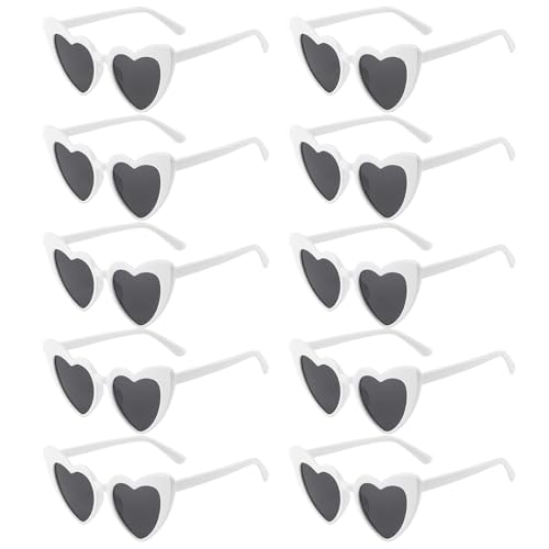 JazRvr Herz Sonnenbrille, 10 Stück Weiße Herzbrillen Für Party, Hochzeit, Karneval, Outdoor-Aktivitäten, Modisches Accessoire Für Frauen Und Kinder von JazRvr