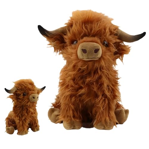 JazRvr Hochland Cow Plüschtier, Weiches Kuh Kuscheltier für Kinder und Erwachsene, 25 cm Gewichtskuscheltier, Ideal als Stressabbauender Begleiter und Dekoration von JazRvr