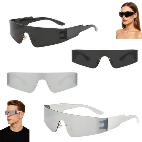 JazRvr Rave Outfit, 2 Stück Rave Sonnenbrille Set, Festival Brille und Techno Brille für Musikfestivals und Halloween Kostüme, Schwarz und Weiß Quicksilber, 148 * 38mm JazRvr Rave Outfit, 2 Stück Rave Sonnenbrille Set, Festival Brille und Techno Brille für Musikfestivals und Halloween Kostüme, Schwarz und Weiß Quicksilber, 148 * 38mm von JazRvr
