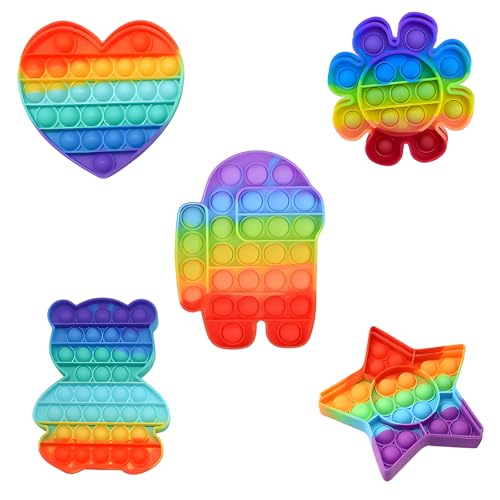 Pop It Spielzeug Set, 5 Stück Anti Stress Spielzeug für Kinder und Erwachsene, Pop It, Plopper mit 5 Formen (Herz, Stern, Bär, Astronaut, Sonnenblume), Ideal für Reisen und Schule von JazRvr