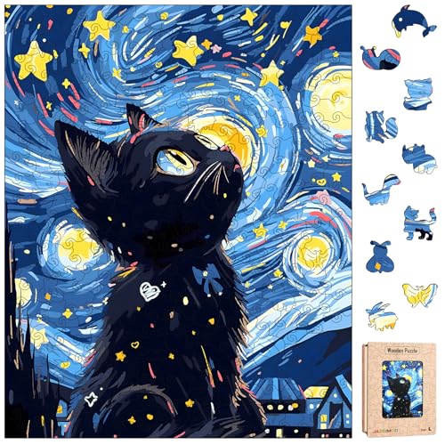 Jazcimdo Holzpuzzle Erwachsene, 270 Teile Holz Puzzle Erwachsene, Wooden Puzzle Holzpuzzle Katze Tiere, Unregelmäßige Einzigartige Holzpuzzle Tierform Mit Geschenk Holzbox (28,5 x 36 cm) von Jazcimdo