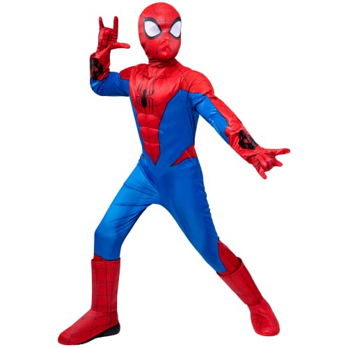 Marvel Spider-Man Offizielles Jugend Halloween Kostüm - Gepolsterter Overall mit Handschuhen und abnehmbarer Maske (L) Multi von Jazwares Costume Play