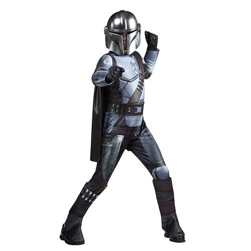 STAR WARS Jazwares The Mandalorian Deluxe Youth Costume - Powerwall Jumpsuit with Printed Design and Polyfill Stuffing plus Gloves, Cape, and 3D Headpiece, Multi, X-Small von Jazwares Costume Play