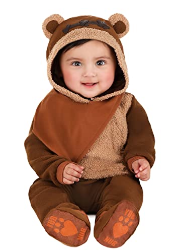 Star Wars Ewok Offizielles Halloween-Kostüm für Kleinkinder, hochwertiger Minky-Overall mit Kapuze und rutschfesten Booties (6–12 m), Braun von Jazwares Costume Play