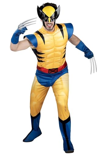 Jazwares Marvel Wolverine Erwachsenenkostüm Marvel Wolverine – gepolsterter Overall, abnehmbare Krallen und Kunststoffmaske, Halloween-Outfit – offizielles Lizenzprodukt, Größe L von Jazwares