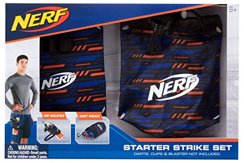 Nerf Elite Starter Strike Set 11520 beinhaltet Dart Beutel und Hüftholster mit verstellbarem Gurt aus hochwertigem Nylonmaterial im stylischen Nerf Elite Design von NERF