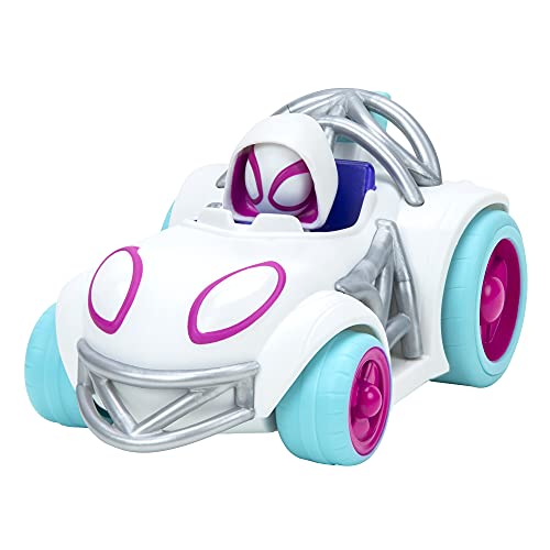 Spidey and his Amazing Friends SNF0016 Gewebtes Wheelie Rückzug-Fahrzeug – mit eingebautem Spidey-Superhelden – Spielzeug mit Ihren freundlichen Nachbarschaftsspiden, pink/weiß von Jazwares