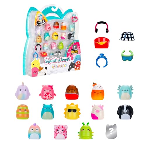 Squish-a-longs SQAL0031 - 14er Pack, enthält 14x 2,5 cm Mini-Squish mit 4X Accessoires, 1x Ring und 1x Collectors Guide (Welle 3, Stil 1)- Sammeln, Tauschen und Spielen von Squish-a-longs