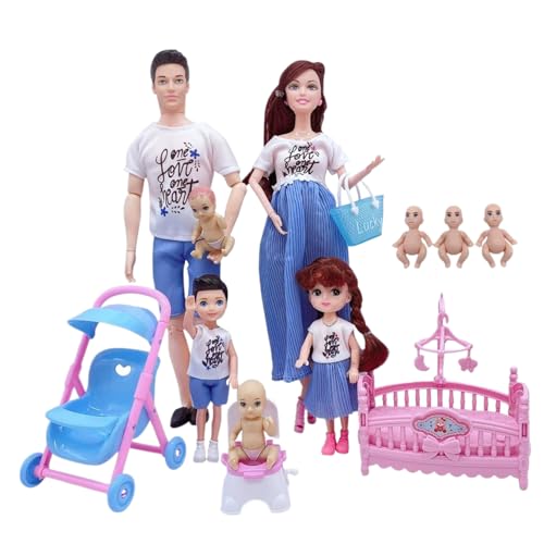 Familie Puppe Set Safe Schwangere Puppe Set mit Papa 3 Kinder 5 Menschen mit Puppenhauszubehör tun Spielspielzeug für Kinder von Jcasbdn
