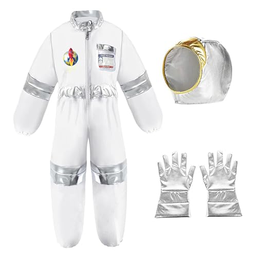 Halloween -Kostüme weiße Polyester -Raumkostüm mit Handschuhen und Helm -Space -Jumpsuit mit Gummibändern und 6 Flaggenaufkleber Halloween -Kostüme für Kinder, Jungenmädchen Dress Up, s von Jcasbdn