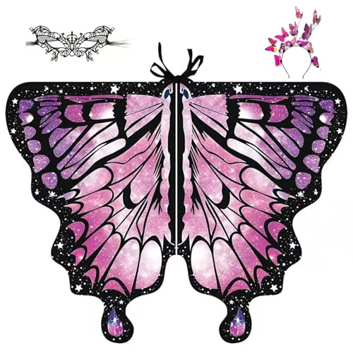 Jcasbdn 1 Set Butterfly Costum (3PCS) Doppelte Schmetterlingsflügelset mit Stirnband schwarzer Spitzenzubehör für Halloween -Kostüme für Frauen von Jcasbdn