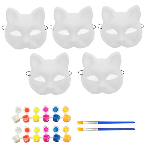 Jcasbdn 1 Set Cat Mask & Glow in the Dark Paint, enthält 5 Katzenmasken -Therian mit Augennetz und 2 Streifen Neonfarbe und 2 Pinsel, Halloween DIY Kit für Maskerade -Cosplay Jcasbdn 1 Set Cat Mask & Glow in the Dark Paint, enthält 5 Katzenmasken -Therian mit Augennetz und 2 Streifen Neonfarbe und 2 Pinsel, Halloween DIY Kit für Maskerade -Cosplay von Jcasbdn