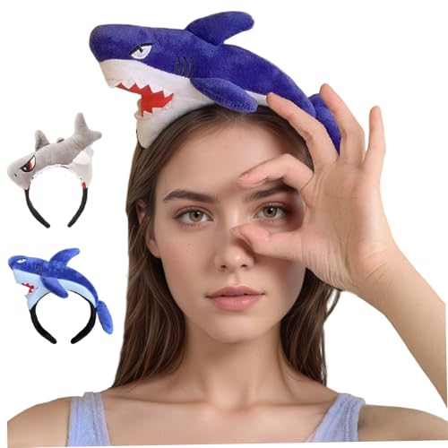 Jcasbdn 2pcs Haifisch -Stirnbänder, Ctue weiche und bequeme Haienhüte für Erwachsene mit elastischen, nicht glänzenden Tierstirnbändern für Männer Frauen von Jcasbdn