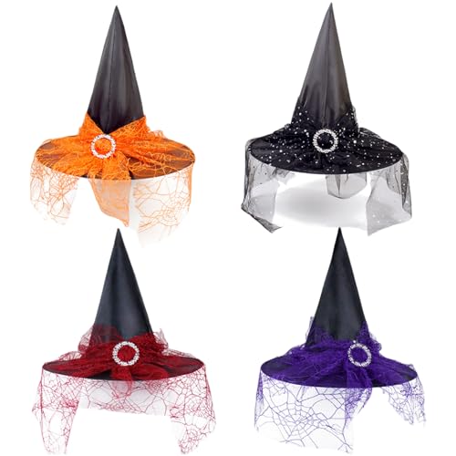 Jcasbdn 4PCS Kids Witch Hut Lace Girls Halloween Wizard Hut mit glänzender kleiner runde Schnalle für Dekoration Witch Kostüm Jcasbdn 4PCS Kids Witch Hut Lace Girls Halloween Wizard Hut mit glänzender kleiner runde Schnalle für Dekoration Witch Kostüm von Jcasbdn