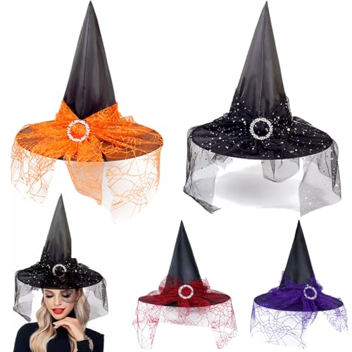 4PCS Kids Witch Hut Lace Girls Halloween Wizard Hut mit glänzender kleiner runder Schnalle für Dekoration Witch Kostüm für Halloween Cosplay Party von Jcasbdn